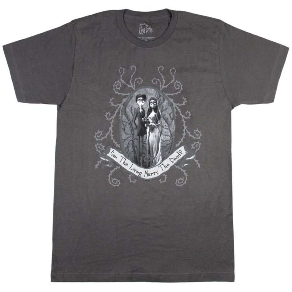 Corpse Bride Mens Can The Living Marry The Dead Victor & Emily Gray Shirt New